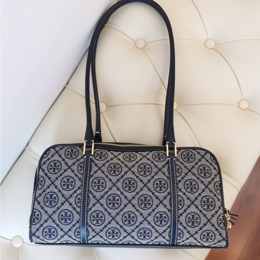 Tory Burch Black and Gray Patterned Shoulder Bag